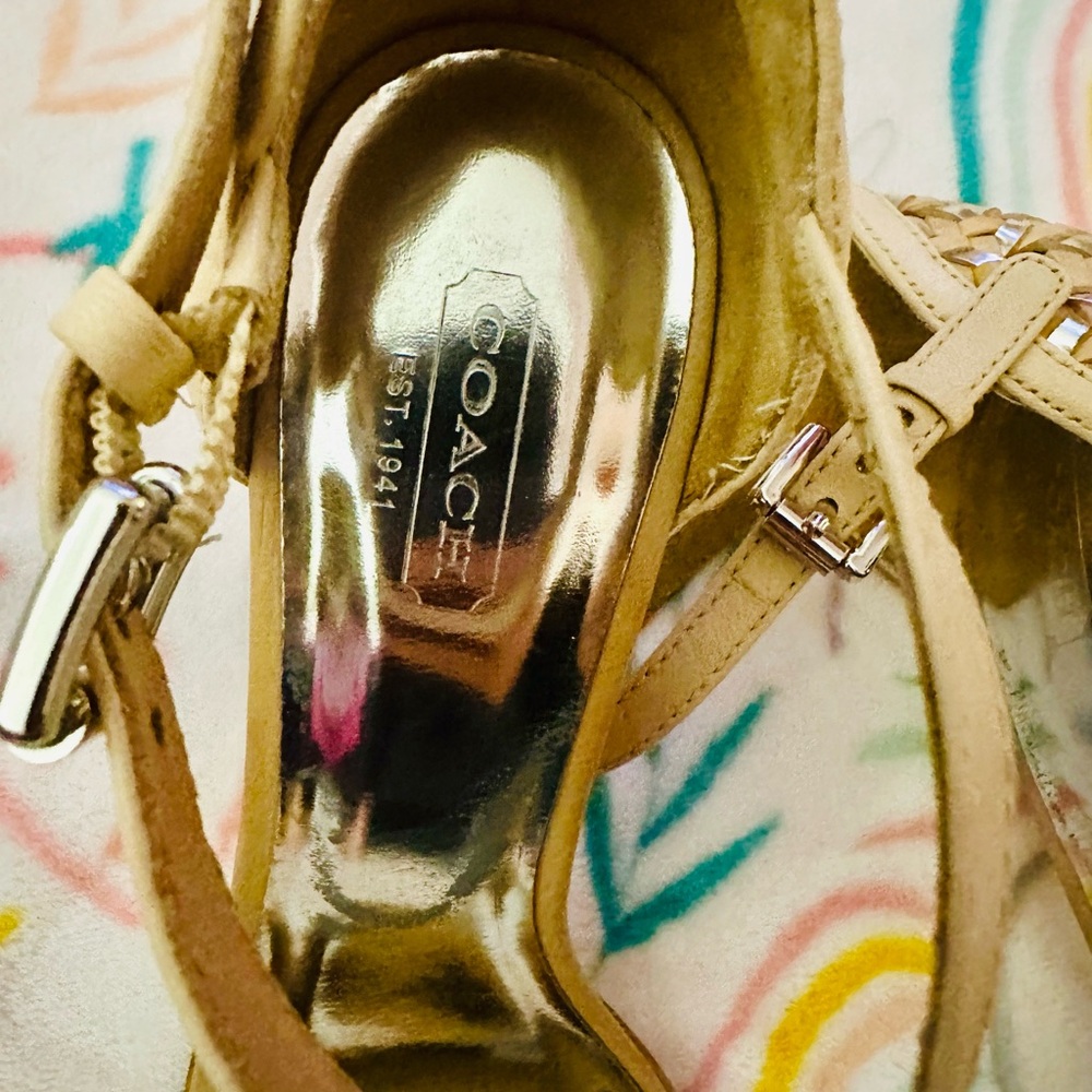 Coach Beige Woven‎ Block Heel Sandals - Picture 2 of 6